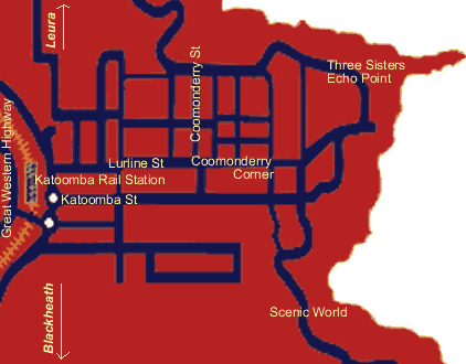 map showing position off Coomonderry Corner, on the corner of Lurline St and Coomonderry St